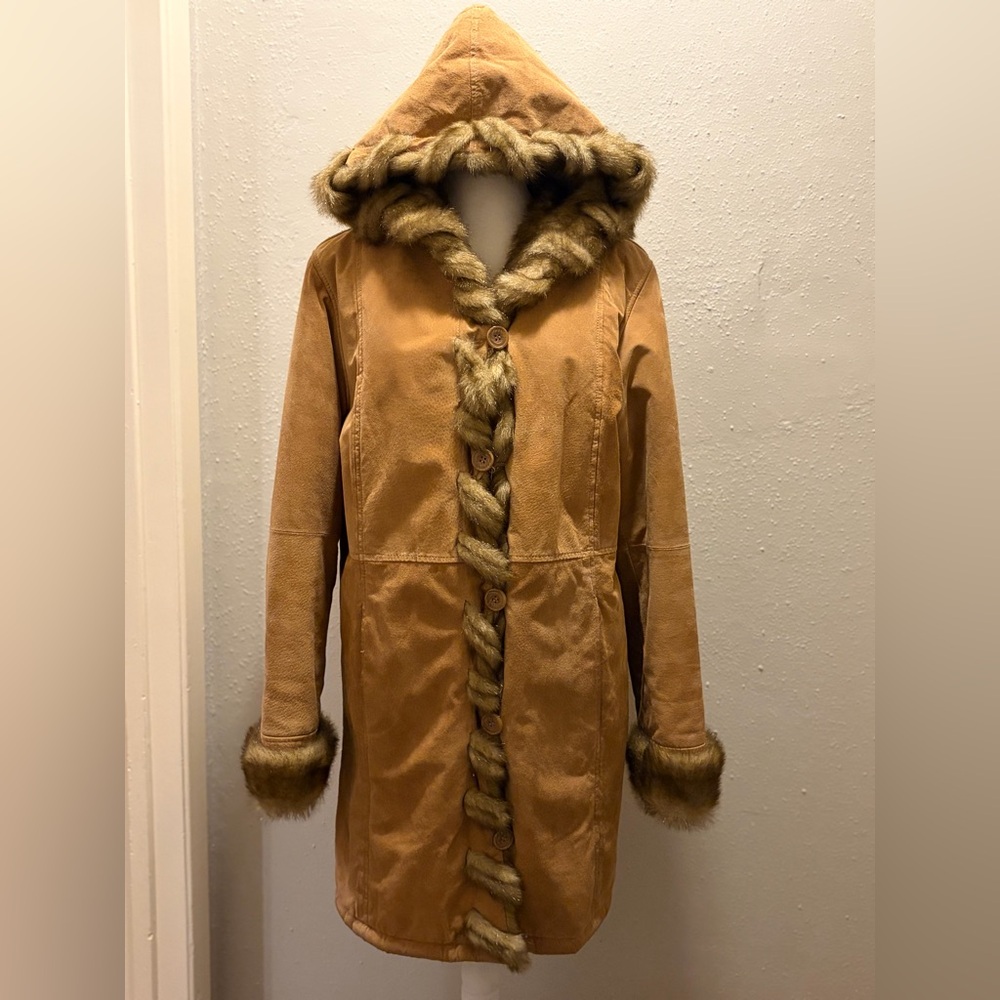 Dennis Basso Vintage Suede Leather Faux Fur Lined Hooded